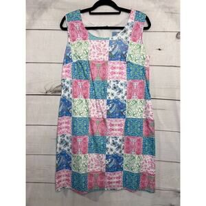 Kali Smith Shift Dress Size LG Nautical Patchwork POCKETS! Adorable!